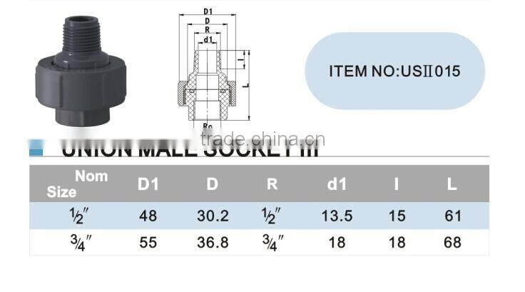 Made in China PVC Union Male Socket for 2016