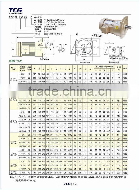 Vertical AC Asynchronous Motor WITH Gear reducer