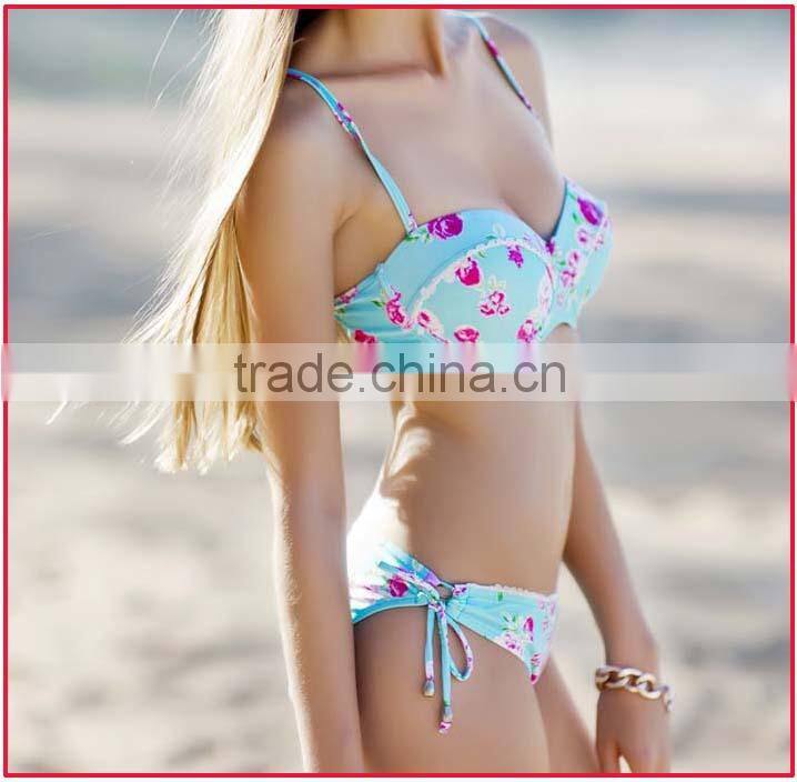 2014 rose print push up and strappy women's swimwear www. china sexy girl photo, swimsuit www sex. photos com
