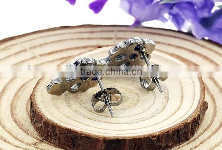 KSTONE High Polished Stainless Steel Rhinestone Men Black Cross Stud Earrings