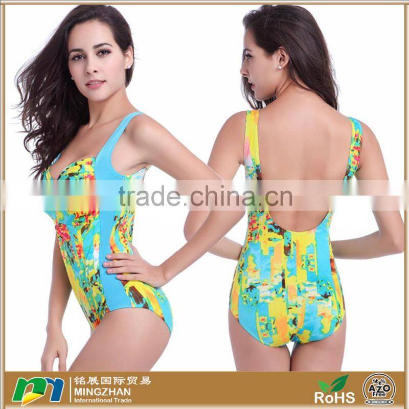 Women's Printed Spandex Nylon Backless One Piece Swimsuit Bikini