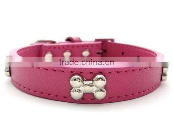 Western bone Stud Fashion Genuine Leather Pet Collars For Dog Cat