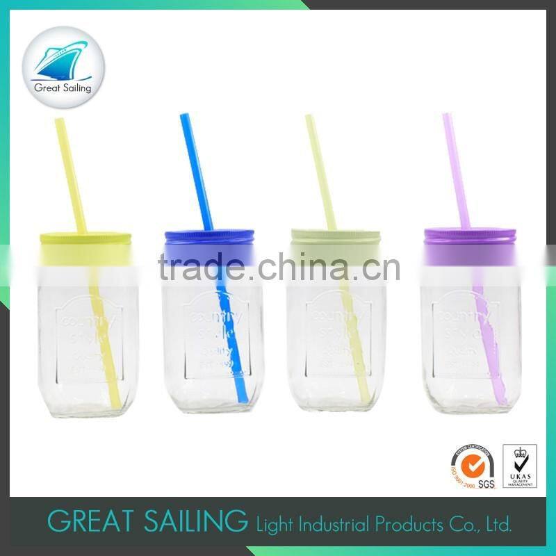 450ml 16oz embossed logo clear mason jar drinking glass