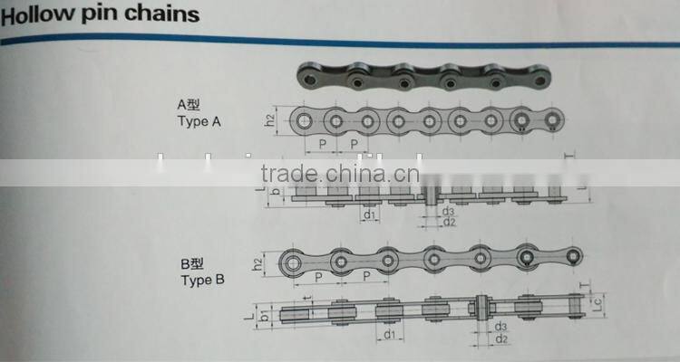 high quality china zhejiang jinhua yongkang HOLLOW PIN CHAINS double pitch big/large rollers conveyor transmission chain