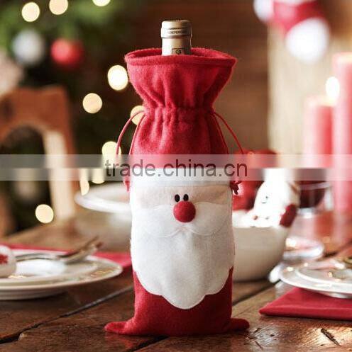 Promotional christmas decoration, hot sale santa claus bottle case, christmas red wine bottle cover