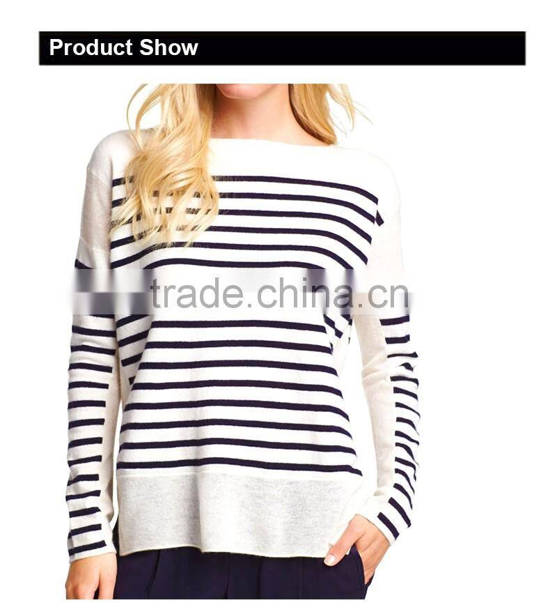 16FZCAS12 contrast colour strips women pullover cashmere