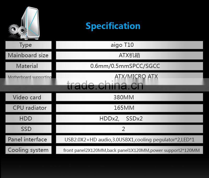 T10 aigo transparent side panel colorful LED water cooled USB3.0 HD AUDIOcomputer case