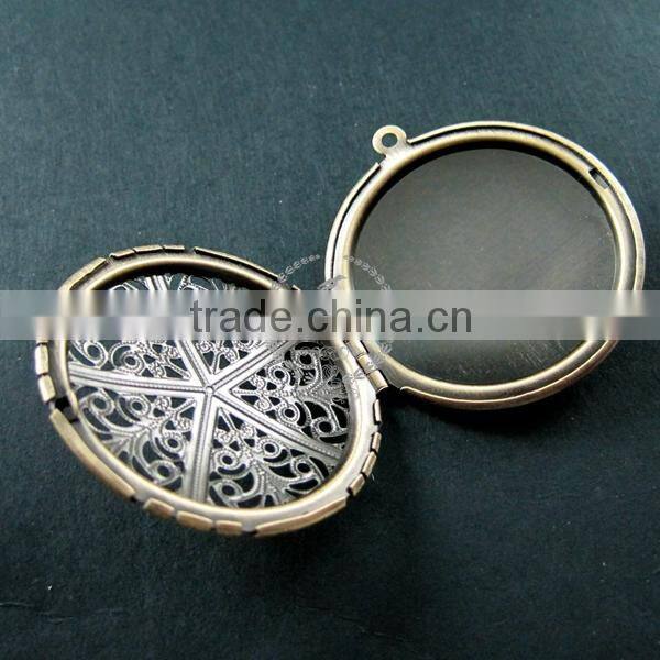 38mm vintage style filigree antiqued bronze plated brass big round photo locket pendant charm DIY supplies 1111048