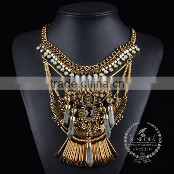 high quality vintage blue lapis chunky statement necklace tin alloy fashion women pendant necklace 6390094