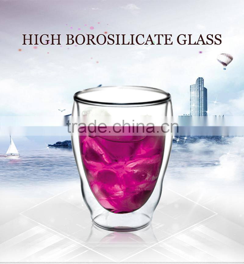 270ml high borosilicate double wall glass coffee/tea/beer cups N6049
