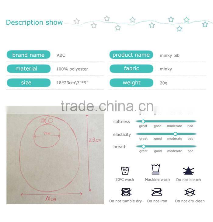 Hot Sale Microfiber Velboa Minky Material Cheap Custom Baby Bibs For Decor SBIB15091804