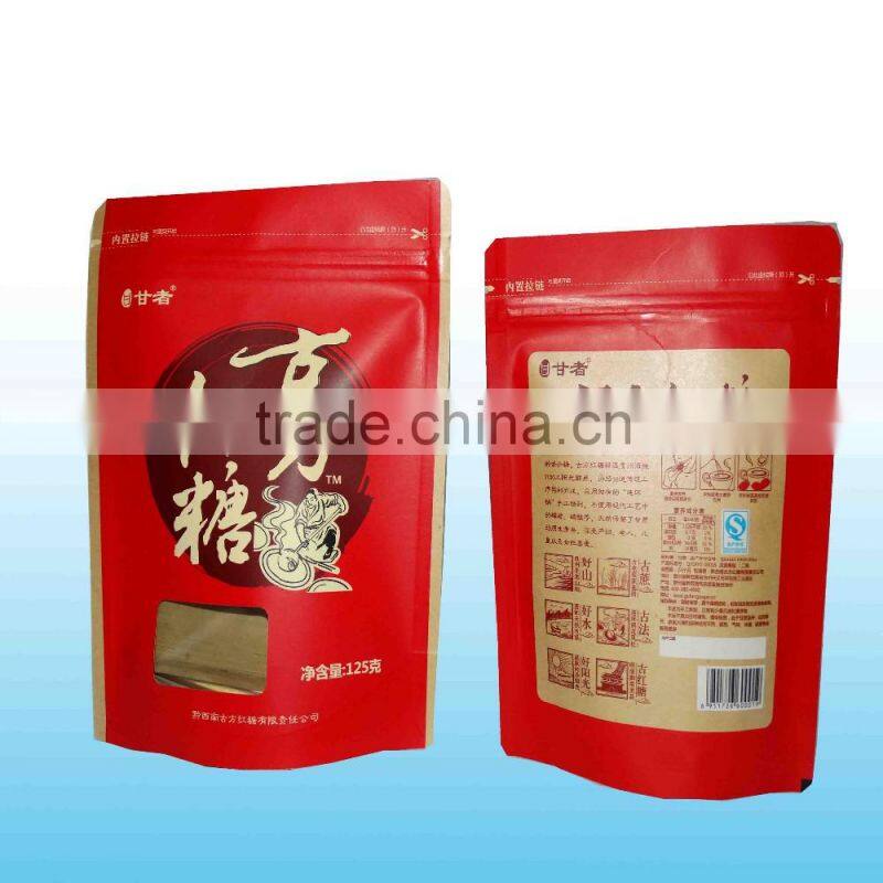 Natural Kraft paper food packing bag with see through window