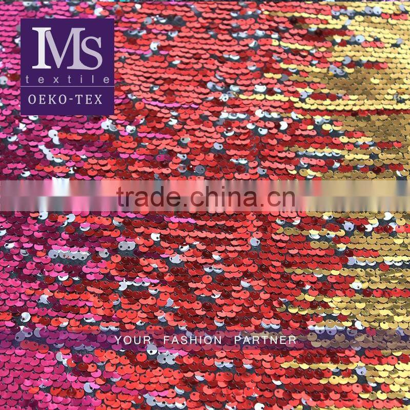 Latest white sequin mesh fabric, wholesale sequin polyester mesh fabric