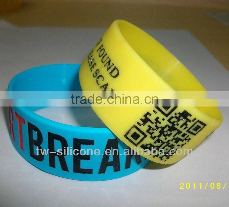 customized qr code silicone id bracelet 1 inch silicone bracelet