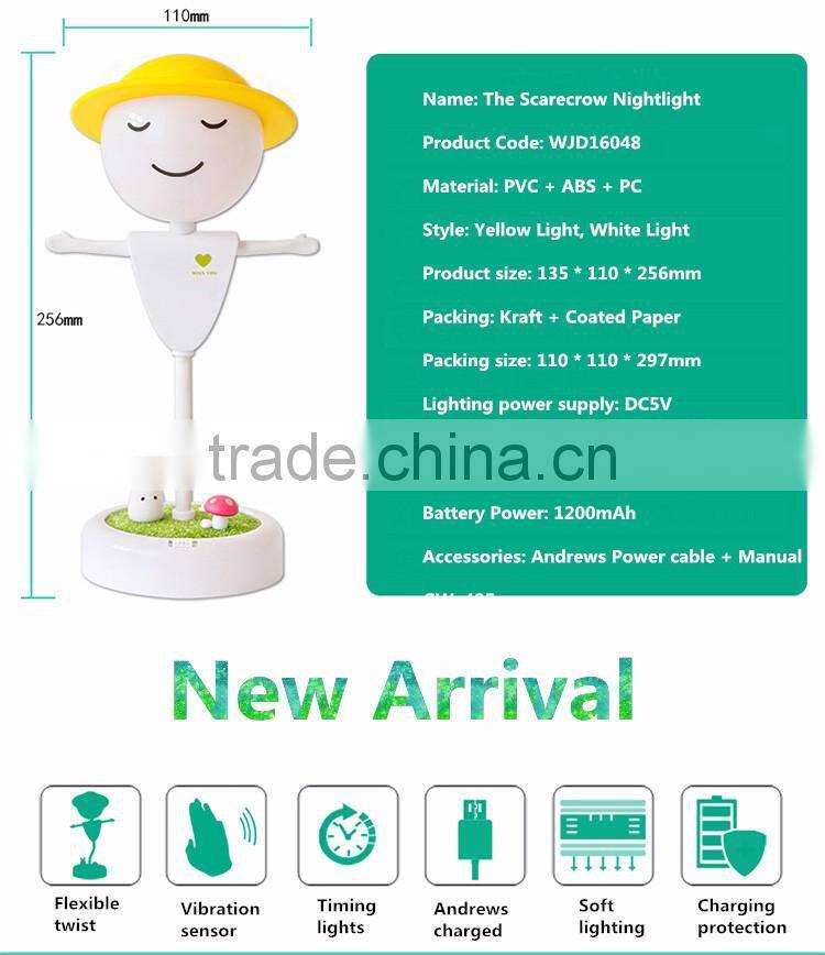 3D Scarecrow Kid's Night Light with Power Bank USB Rechargeable LED Table Lamp