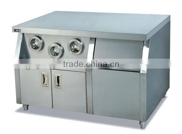 stainless steel kitchen work table with cabinet