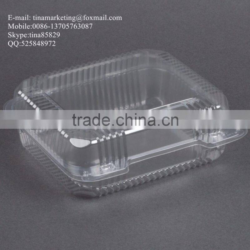 Square Clear Hinged Clamshell Type Plastic StayLock Medium Food Container for Salad, Muffins, Cake, Pastry and Fruit Packaging