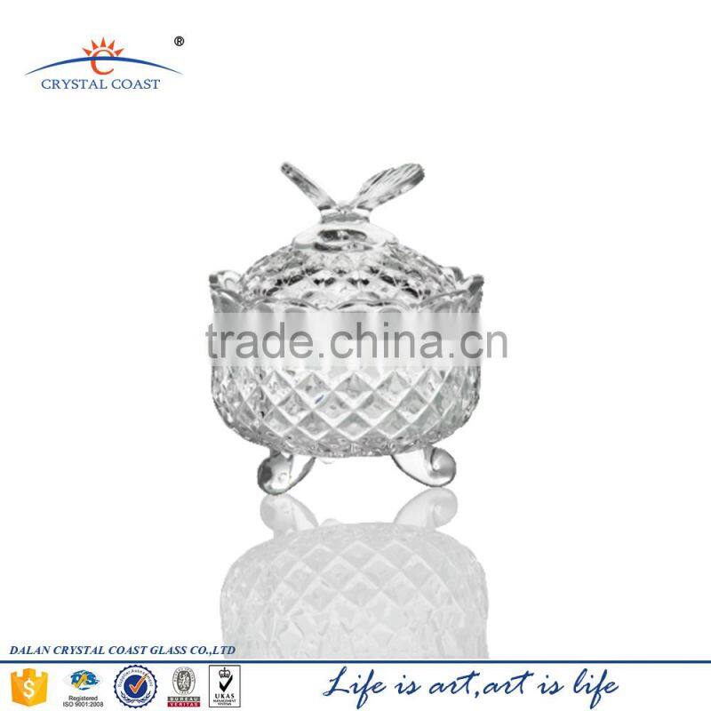 wholesale crystal glass candy jar;cheap glass candy jar with lid