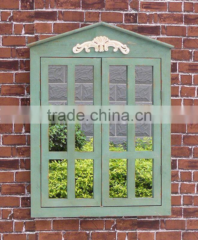 Wooden frame opening window mirror antique blue shabby chic style