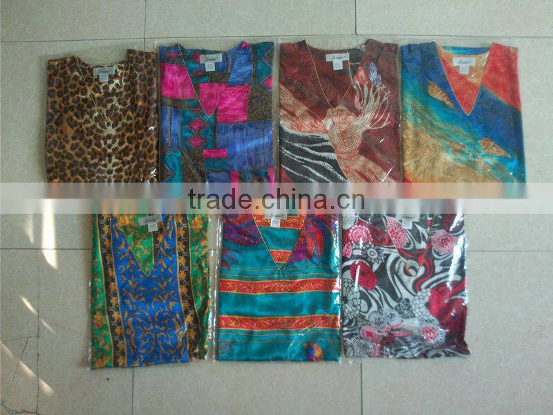 Satiny caftan/nightgown/women caftan/pure 100% polyester nightgown