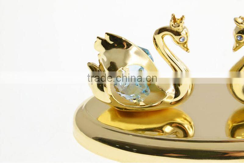 24K Gold Plated Decorative Rose Round With Coconut Tree Stand And Swarovski Crystal