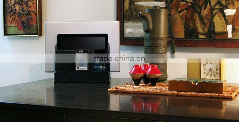 Black Leatherette Multi-Device Charging Station and Dock