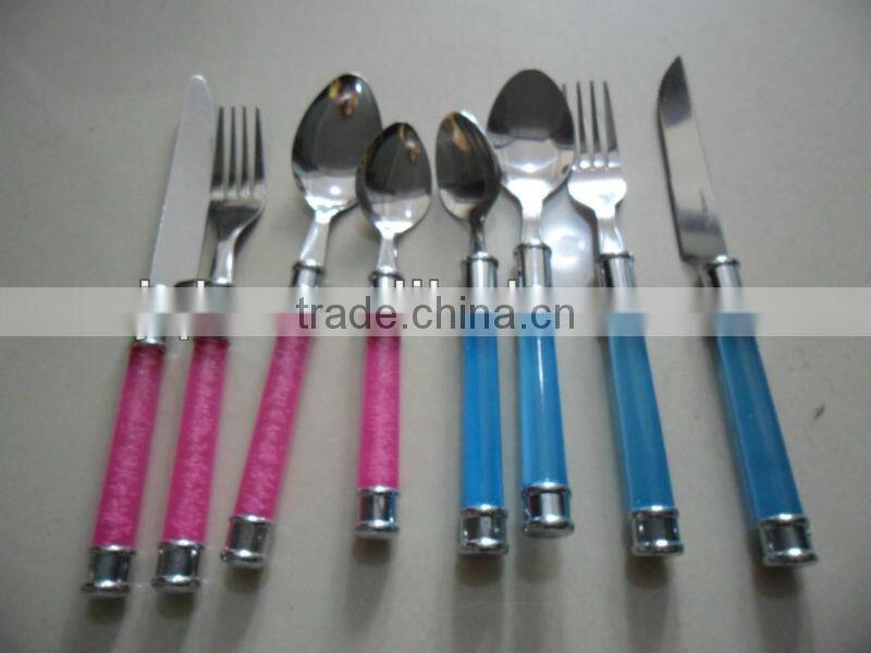 Plastic colored handle fork and spoon
