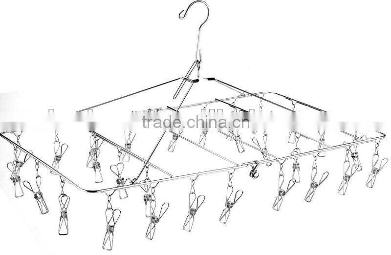 Stainless steel clothes hanger Clothes hanger;Laudry clips hanger;stainless steel clips hanger/ clothes hanger with 20 pegs