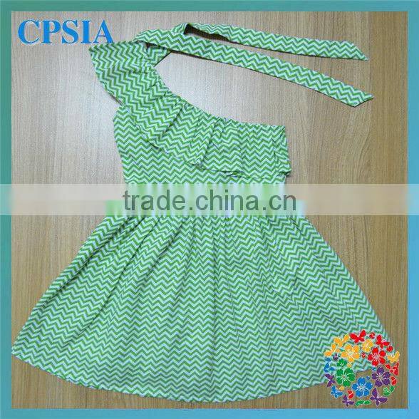 Rainbow Single Shoulder Baby Cotton Frocks Designs Girls Chevron Dress