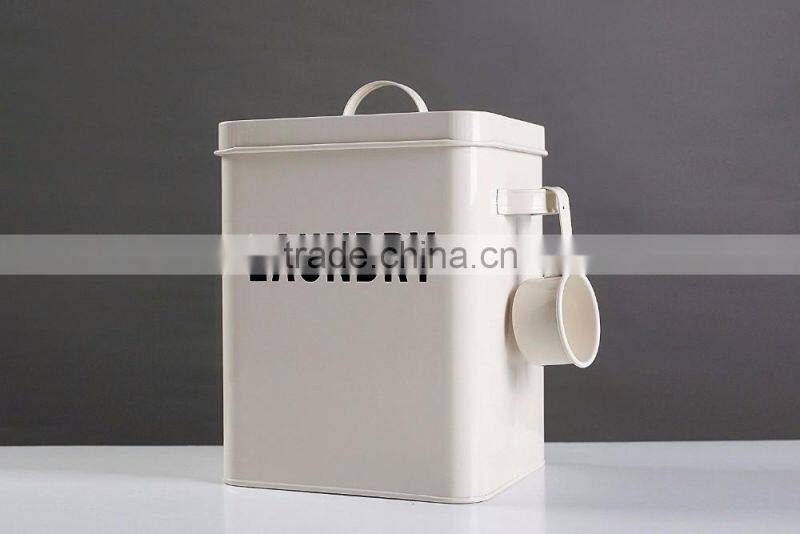 Laundry Powder Storage Box Washing Tablet Retro Metal Container Tin With Scoop