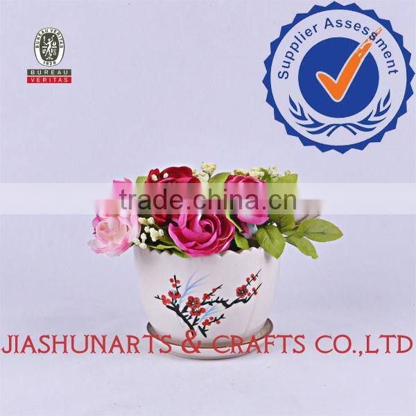 Plum Flower Pattern Tooth Edge Style Ceramic Flower Pots