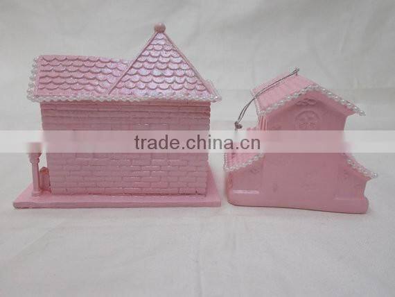 Shabby Pink Glitter Christmas Village Houses