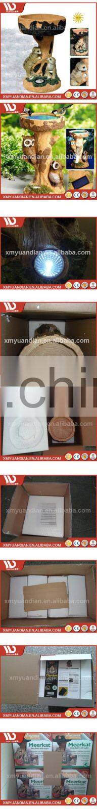 Resin Craft Owl Ornament Outdoor Solar Garden Light With Bird Bath