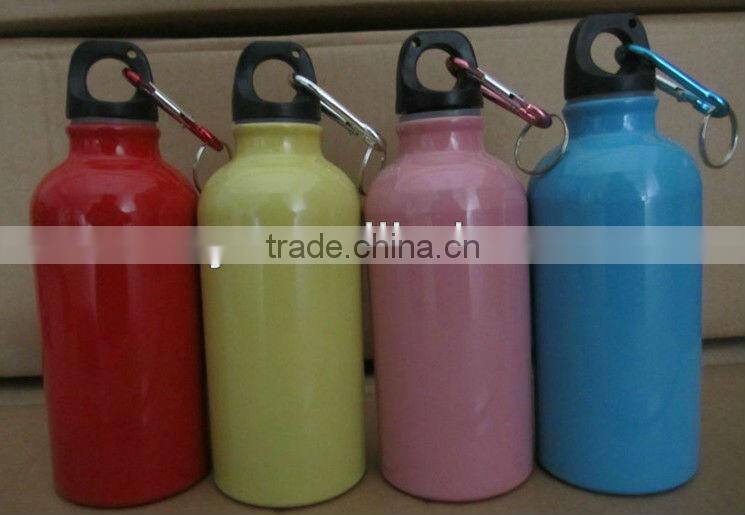 500ml with heat transfer logo and carabiner lid for aluminum sport water bottles