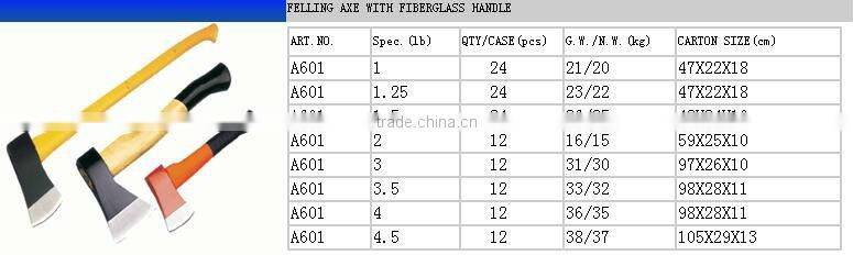 axe with fiberglass handle,A613,800G,carbon steel