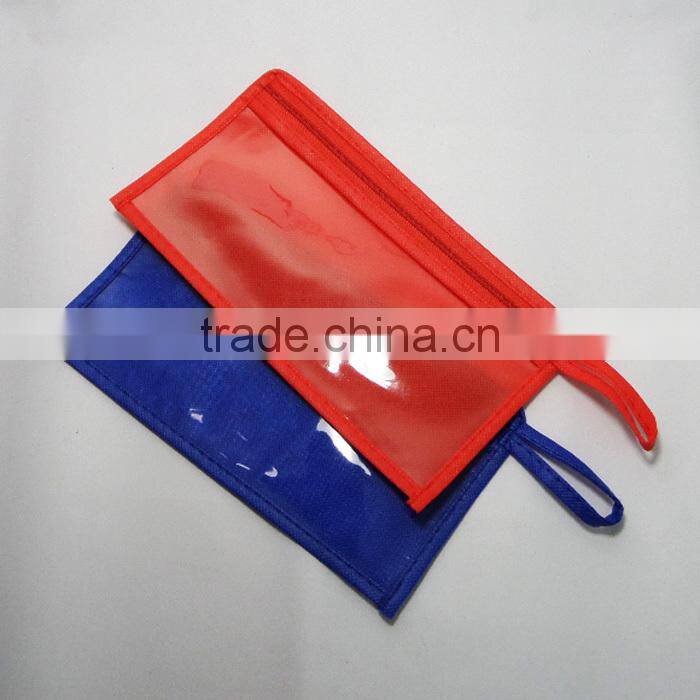 Hot selling cheap non woven clear PVC office pencil bag with zipper