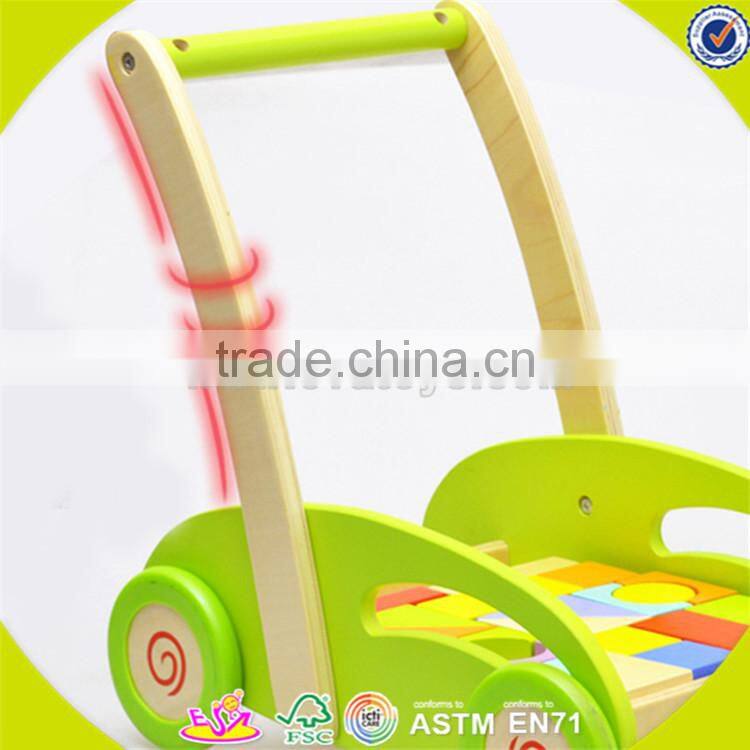 Wholesale top quality wooden baby blocks cart toy colorful wooden baby blocks cart push walker W16E027