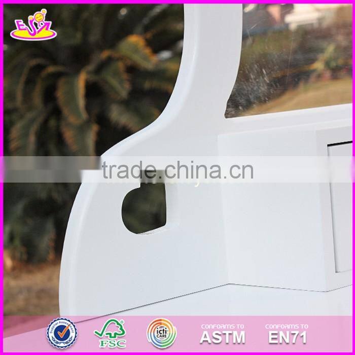 2017 New design youth bedroom white solid wooden dressing table chair W08H072