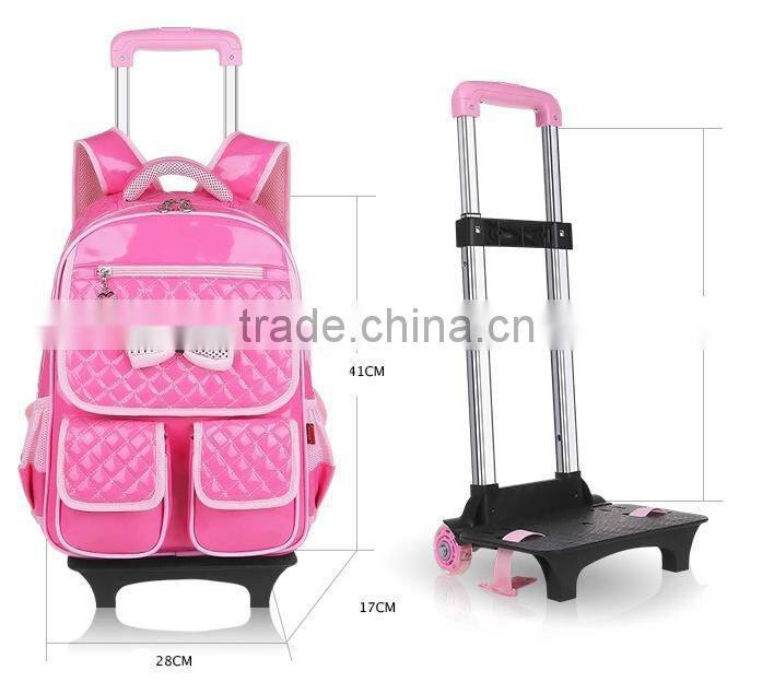 2015 Top quality detachable PU leather school trolley backpack for girls