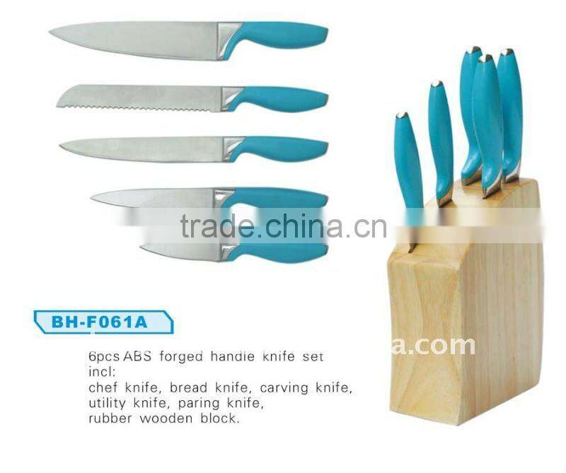 6pcs/set stainless steel kitchen knife set with block,plastic handle ,