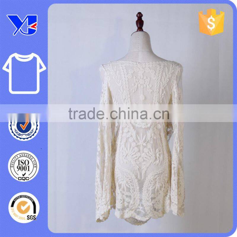 Factory Price Ladies Elegant Long Sleeve Flower Crochet Blouses