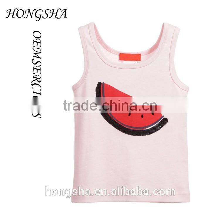 Latest Pictures Of Fancy Girls Pale Pink Sequin Watermelon Vest Tops Designs HST7834