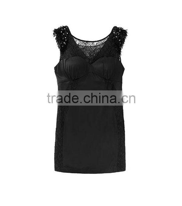 Women factory manufacturer latest fashion lace trim beadd a-line dress