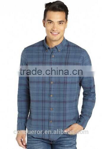 Hot Men's blue check cotton shirt MSRT0077