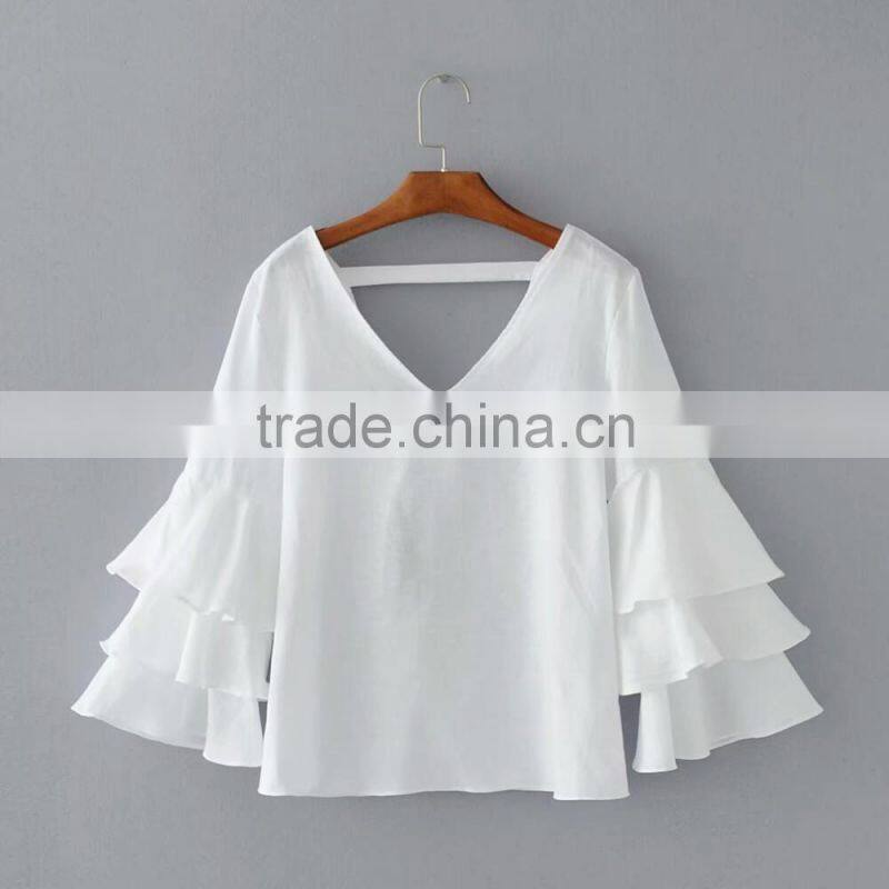 Women latest designs breathable plain white linen blouse