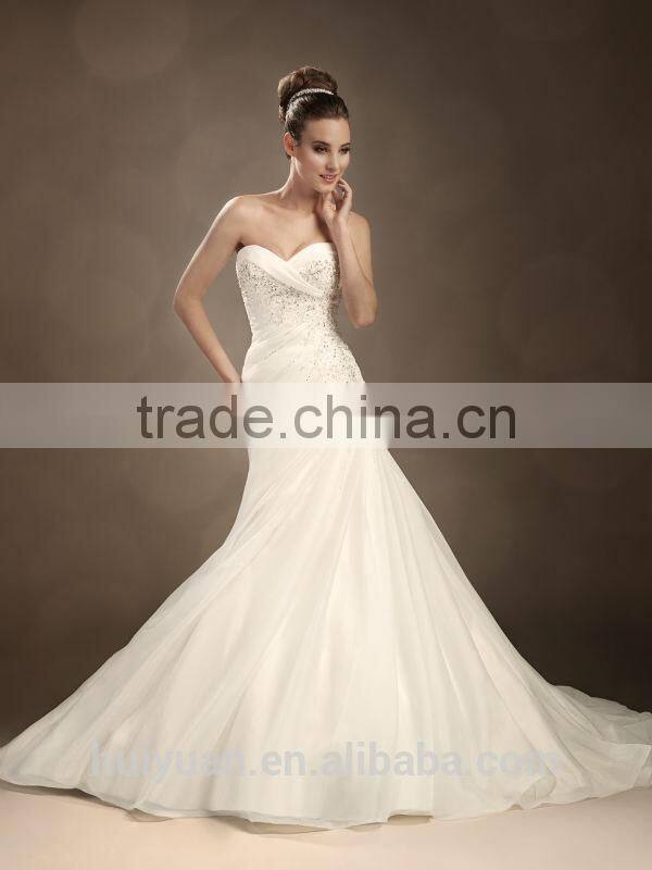 white satin beaded mermaid strapless wholesale bridal gowns
