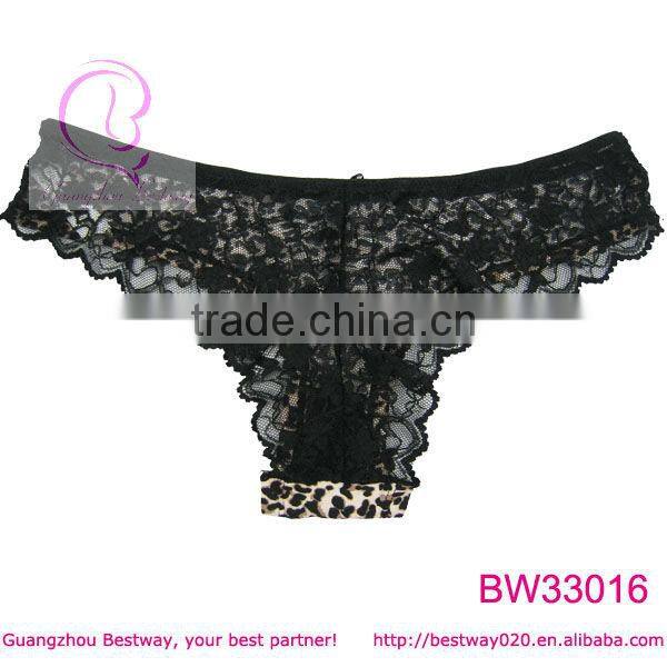 Sexy panties leopard pattern lace & bow decorated panties