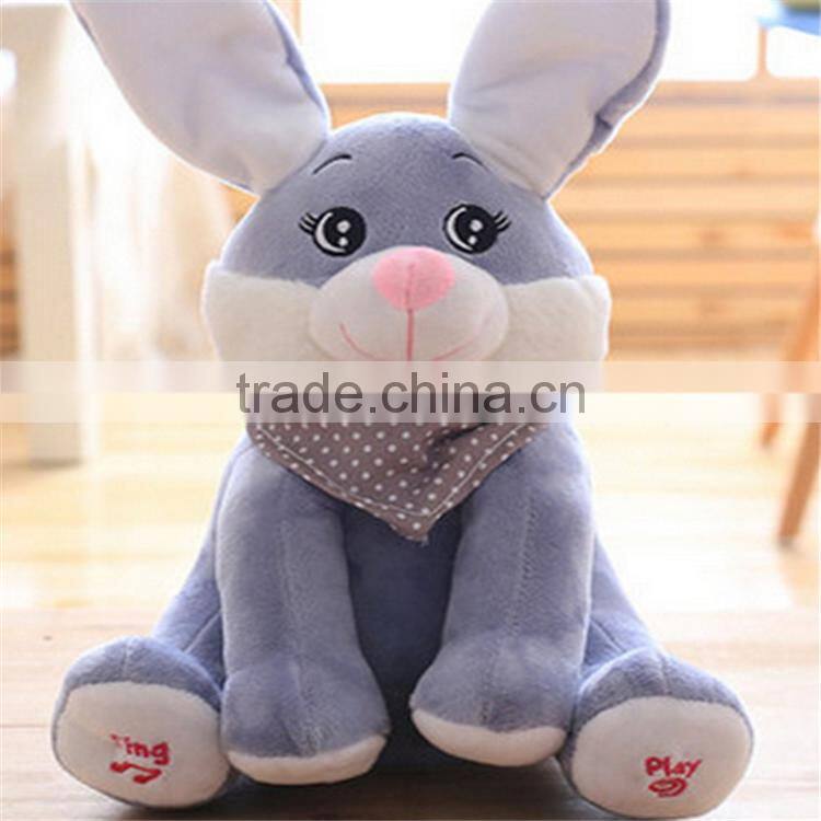 wholesale baby soothing toys soft plush music sining animal rabbit and elephant toy