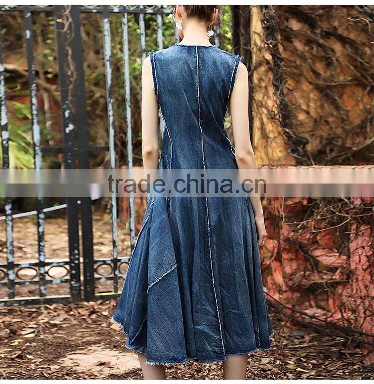 Maxnegio midi denim sleeveless design jeans dress