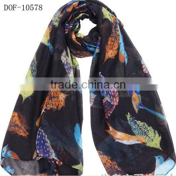 Fashion print bird&feather hot scarf